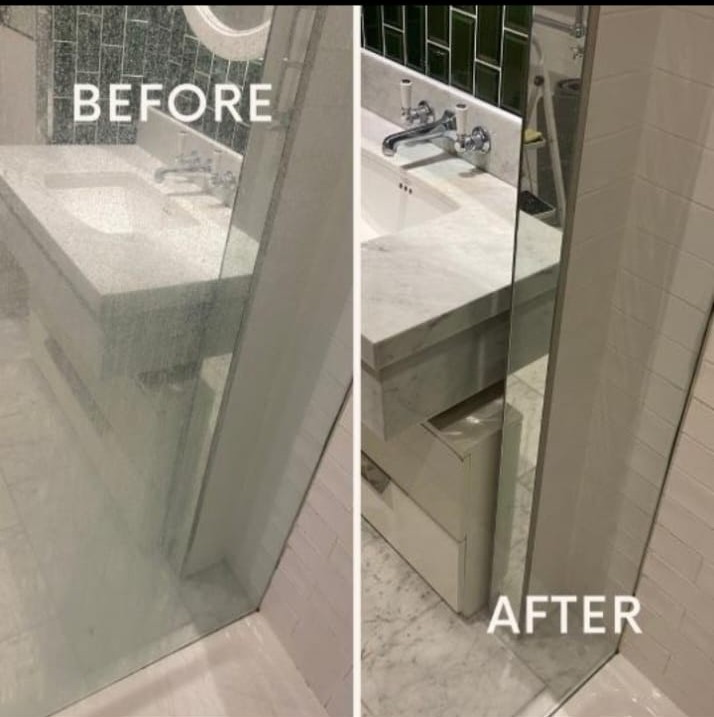 Bathroom shower glass restoration before and after