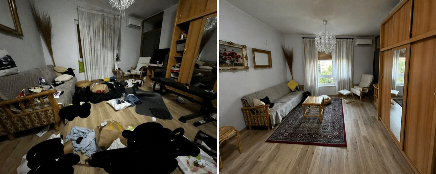 Living room full interior reset before and after